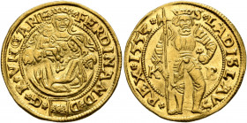 AUSTRIA. Holy Roman Empire. Ferdinand I, 1526-1564. Goldgulden 1553 (Gold, 22 mm, 3.56 g, 11 h), Kremnitz. FERDINAND D (shield Austria) G R VNGARIE Ma...