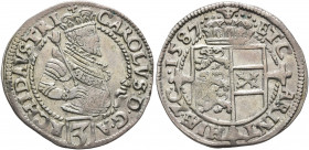 AUSTRIA. Holy Roman Empire. Karl II, Archduke, 1564-1590. 3 Kreuzer 1587 (Silver, 20 mm, 1.83 g), Klagenfurt. CAROLVS D G ARCHID AVSTRI Cuirassed and ...