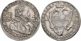 AUSTRIA. Holy Roman Empire. Rudolf II, Emperor, 1576-1611. Taler 1598 (Silver, 40 mm, 29.14 g, 12 h), Nagybanya. RVDOL II D G ROM IMP S AVG GER H B R ...