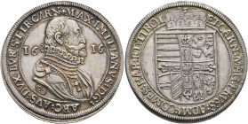 AUSTRIA. Holy Roman Empire. Maximilian III, Archduke, 1595-1618. Taler 1616 (Silver, 42 mm, 28.70 g, 12 h), Hall. MAXIMILIANVS D G ARC AVS DVX BVR STI...