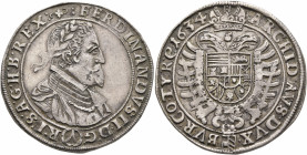 AUSTRIA. Holy Roman Empire. Ferdinand II, Emperor, 1619-1637. Taler 1634 (Silver, 43 mm, 28.67 g, 10 h), Vienna. ✠ FERDINANDVS II D G (mintmark) R I S...