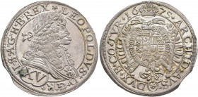 AUSTRIA. Holy Roman Empire. Leopold I, Emperor, 1658-1705. 15 Kreuzer 1675 (Silver, 30 mm, 6.47 g, 12 h), Vienna. LEOPOLDVS D G R I S A G H B REX Cuir...