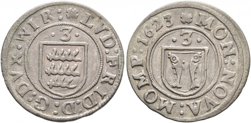 GERMANY. Württemberg-Mömpelgard. Ludwig Friedrich, 1617-1631. 3 Kreuzer 1623 (Si...