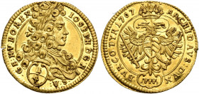 AUSTRIA. Holy Roman Empire. Josef I, Emperor, 1705-1711. 1/4 Dukat 1707 (Gold, 15 mm, 0.86 g, 12 h), Vienna. IOSEPH D G R I S A GE HV BO REX Laureate ...