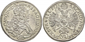 AUSTRIA. Holy Roman Empire. Karl VI, Emperor, 1711-1740. 6 Kreuzer 1715 (Silver, 27 mm, 3.21 g, 12 h), Breslau. CAROL VI D G R I S A G HI H B R Laurea...
