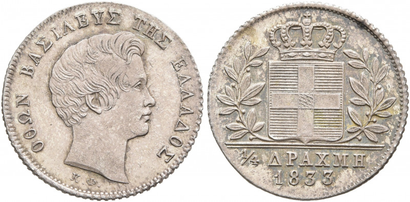 GREECE, Kingdom. Othon -1862. 1/4 Drachm 1833 (Silver, 16 mm, 1.05 g, 6 h), Münc...