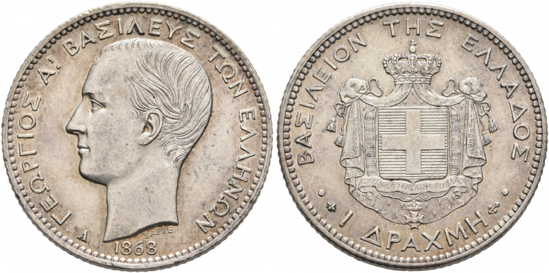 GREECE, Kingdom. Georgios I, 1864-1913. Drachm 1868 (Silver, 23 mm, 5.00 g, 6 h)...