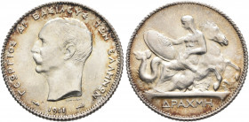 GREECE, Kingdom. Georgios I, 1864-1913. Drachm 1911 (Silver, 23 mm, 5.00 g, 6 h), Paris. ΓΕΩΡΓΙΟΣ Α' ΒΑΣΙΛΕΥΣ ΤΩΝ ΕΛΛΗΝΩΝ Head of George I to left, 19...