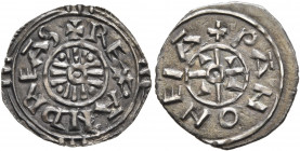 HUNGARY. Andreas I, 1047-1061. Denar (Silver, 15 mm, 0.58 g, 12 h). ✠REX ANDREAS Cross with annulet and pellet in the center and a pellet in each quar...