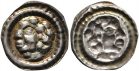 HUNGARY. Béla III, 1172-1196. Bracteate (Silver, 15 mm, 0.20 g). Man's head left with wreath of flowers. Rev. Incuse of obverse. Huszár 192. Beautiful...