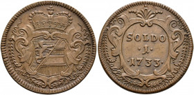 AUSTRIA. Holy Roman Empire. Karl VI, Emperor, 1711-1740. Soldo 1733 (Bronze, 26 mm, 5.16 g, 12 h), for Görz, Graz mint Crowned arms. Rev. Value and ye...