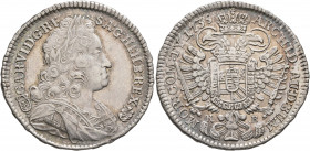 AUSTRIA. Holy Roman Empire. Karl VI, Emperor, 1711-1740. Halbtaler 1735 (Silver, 34 mm, 14.36 g, 12 h), Kremnitz. CAR VI D G R I S A G HI H B REX Laur...
