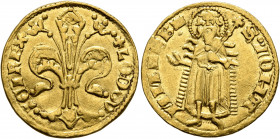 HUNGARY. Ludwig I, 1342-1382. Goldgulden (Gold, 21 mm, 3.55 g, 9 h), Florentine type, Buda. ✠LODOVICI REX Large fleur de lis. Rev. S IOHANNES B (crown...