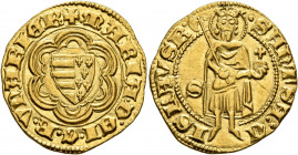 HUNGARY. Maria, 1382-1395. Goldgulden (Gold, 20 mm, 3.55 g, 11 h). ✠MARIA D EI G R VNARIE R Arms of Hungary-Anjou in tressure with six arches. Rev. SA...