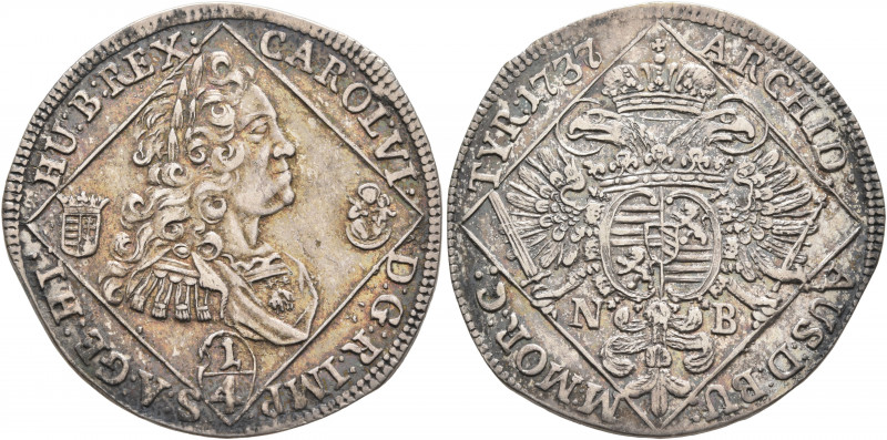 AUSTRIA. Holy Roman Empire. Karl VI, Emperor, 1711-1740. 1/4 Taler 1737 (Silver,...