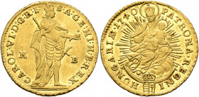 AUSTRIA. Holy Roman Empire. Karl VI, Emperor, 1711-1740. Dukat 1740 (Gold, 22 mm, 3.48 g, 11 h), Kremnitz. CAROL VI D G R I S A GE HI H B REX Karl VI ...