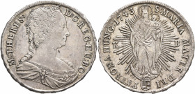 AUSTRIA. Holy Roman Empire. Maria Theresia, Empress, 1740-1780. Taler 1743 (Silver, 41 mm, 28.77 g, 12 h), Kremnitz. M THERES D G REG HU BO Diademed b...