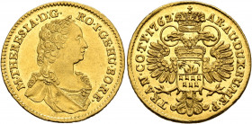 AUSTRIA. Holy Roman Empire. Maria Theresia, Empress, 1740-1780. Dukat 1762 (Gold, 22 mm, 3.50 g, 12 h), Karlsburg. M THERESIA D G RO I GE HU BO RE Dia...