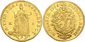 AUSTRIA. Holy Roman Empire. Maria Theresia, Empress, 1740-1780. 2 Dukaten 1765 (Gold, 25 mm, 7.00 g, 12 h), Kremnitz. M THER D G R I G H B R A A D B C...