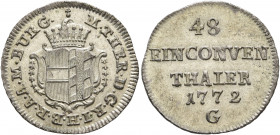 AUSTRIA. Holy Roman Empire. Maria Theresia, Empress, 1740-1780. 1/48 Konventionstaler 1772 (Silver, 20 mm, 1.39 g, 12 h), Günzburg M THER D G R I H B ...