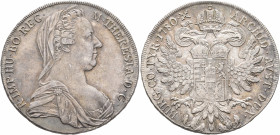 AUSTRIA. Holy Roman Empire. Maria Theresia, Empress, 1740-1780. Konventionstaler 1780 (Silver, 40 mm, 28.07 g, 12 h), Vienna. M THERESIA D G R IMP HU ...