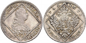 AUSTRIA. Holy Roman Empire. Franz I, Emperor, 1745-1765. 30 Kreuzer 1749 (Silver, 30 mm, 7.00 g, 12 h), Hall. FRANC D G R I S A GE IER R LO B M H D La...