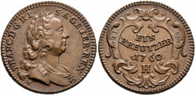 AUSTRIA. Holy Roman Empire. Franz I, Emperor, 1745-1765. Kreuzer 1760 (Copper, 26 mm, 10.66 g, 12 h), Hall. FRANC D G R I S A GE IER REX Laureate bust...