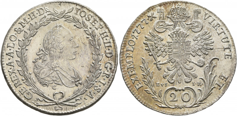 AUSTRIA. Holy Roman Empire. Josef II, Emperor, 1765-1790. 20 Kreuzer 1777 (Silve...