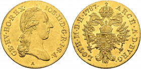 AUSTRIA. Holy Roman Empire. Josef II, Emperor, 1765-1790. Dukat 1787 (Gold, 20 mm, 3.49 g, 12 h), Vienna IOS II D G R I S A GE HV BO REX Laureate head...