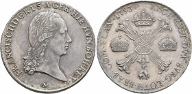 AUSTRIA. Holy Roman Empire. Franz II, Emperor, 1792-1806. Kronentaler 1793 (Silver, 40 mm, 29.51 g, 12 h), Milan FRANCISC II D G R I S A GER HIE HVN B...