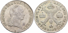 AUSTRIA. Holy Roman Empire. Franz II, Emperor, 1792-1806. Kronentaler 1797 (Silver, 40 mm, 29.55 g, 6 h), Kremnitz. FRANC II D G R I S A GER HIE HVN B...