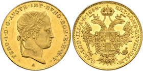 AUSTRIA. Kaisertum Österreich. Ferdinand I, 1835-1848. Dukat 1848 (Gold, 20 mm, 3.51 g, 12 h), Vienna. FERD I D G AVSTR IMP HVNG BOH R H N V Laureate ...