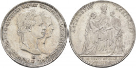 AUSTRIA. Kaisertum Österreich-Ungarn. Franz Josef I, 1867-1916. 2 Gulden 1854 (Silver, 36 mm, 26.00 g, 12 h), on his marriage with Elisabeth of Bavari...
