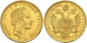AUSTRIA. Kaisertum Österreich-Ungarn. Franz Josef I, 1867-1916. Dukat 1865 (Gold, 20 mm, 3.52 g, 12 h), Karlsburg. FRANC IOS I D G AVSTRIAE IMPERATOR ...