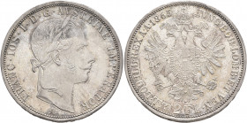 AUSTRIA. Kaisertum Österreich-Ungarn. Franz Josef I, 1867-1916. 2 Gulden 1865 (Silver, 36 mm, 24.73 g, 12 h), Vienna. FRANc IOS I D G AVSTRIAE IMPERAT...