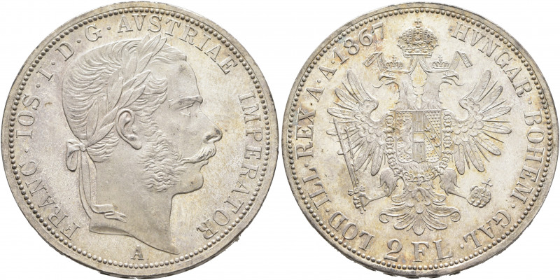 AUSTRIA. Kaisertum Österreich-Ungarn. Franz Josef I -1916. 2 Gulden 1867 (Silver...