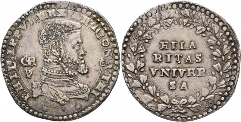 ITALY. Napoli (Regno). Filippo II di Spagna, 1554-1598. Ducato (Silver, 39 mm, 2...