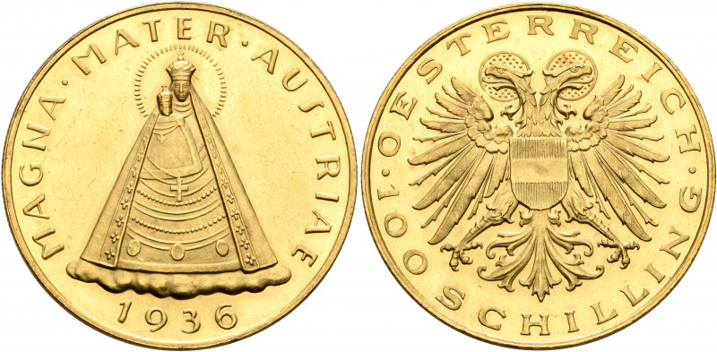 AUSTRIA. First Republic. 1918-1938. 100 Schilling 1936 (Gold, 33 mm, 23.57 g, 12...