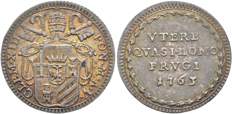 ITALY. Papal Coinage. Clement XIII, 1758-1769. Grosso 1763 (Silver, 18 mm, 1.27 ...