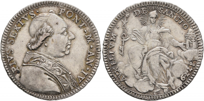 ITALY. Papal Coinage. Pius VI, 1775-1799. Doppio Giulio 1779 (Silver, 25 mm, 5.2...