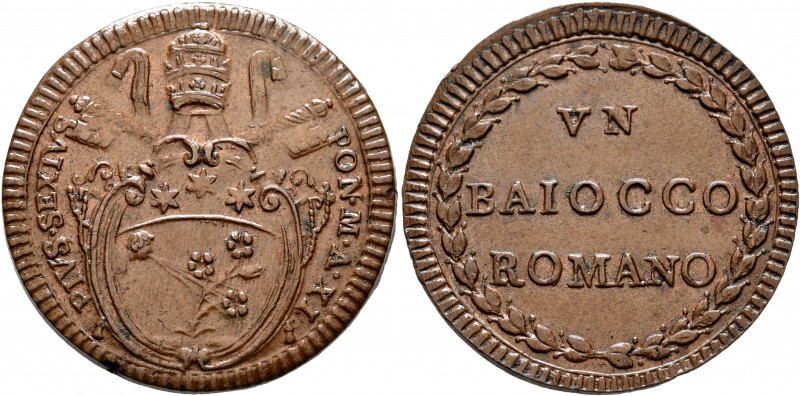 ITALY. Papal Coinage. Pius VI, 1775-1799. Baiocco Anno XI (1786) (Bronze, 32 mm,...