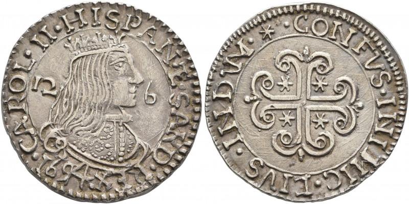 ITALY. Sardegna (Regno). Carlo II, 1665-1700. 2 1/2 Reali 1694 (Silver, 23 mm, 6...