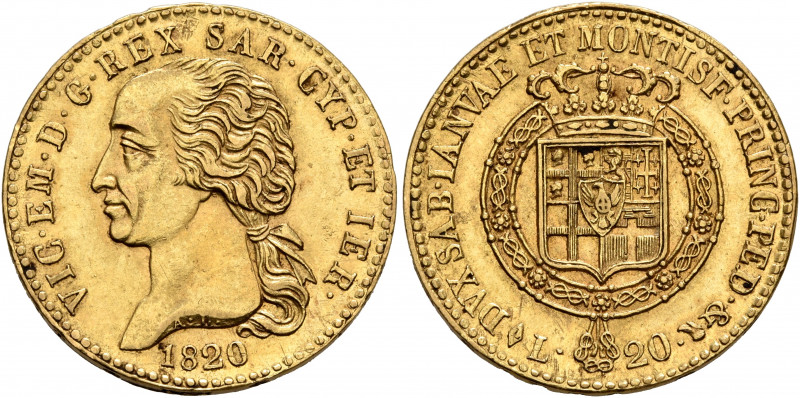 ITALY. Sardegna (Regno). Vittorio Emanuele I. 20 Lire 1820 (Gold, 20 mm, 6.48 g,...