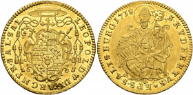 AUSTRIA. Salzburg, Erzbistum. Leopold Anton Eleutherius von Firmian, 1727-1744. Dukat 1738 (Gold, 22 mm, 3.48 g) LEOPOLD&amp; D G ARCHPR SAL SAL Decor...