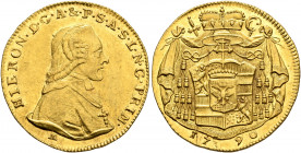AUSTRIA. Salzburg, Erzbistum. Hieronymus Franz de Paula Josef, Graf Colloredo von Waldsee und Mels, 1772-1803. Dukat 1790 (Gold, 22 mm, 3.49 g, 12 h)....