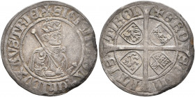 AUSTRIA. Tirol. Sigismund, 1439-1490. Sechser (Silver, 23 mm, 3.12 g, 12 h), Hall. SIGISMVND ARChIDVX AVSTRIE Cuirassed half-length bust of Sigismund ...