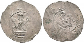 BOHEMIA. Premysl Otakar I, as king, 1198-1230. Denar (Silver, 21 mm, 1.09 g, 1 h), Prague. Bust of the king slightly left, raising his right hand and ...