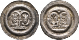 BOHEMIA. Premysl Otakar I, as king, 1198-1230. Bracteate (Silver, 27 mm, 0.76 g), Prague. Two crowned heads facing within double arch; pellet above. R...
