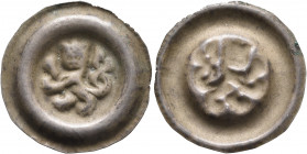 BOHEMIA. Premysl Otakar I, as king, 1198-1230. Bracteate (Silver, 23 mm, 0.62 g), Prague. Crowned Bohemian lion left. Rev. Incuse of obverse. Cach 843...