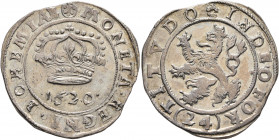 BOHEMIA. Bohemian Revolt, 1619-1620. 24 Kreuzer (Silver, 31 mm, 7.28 g, 9 h), Prague, 1620. (Mintmark double lis) MONETA REGNI BOHEMIAE Crown, 1620 be...